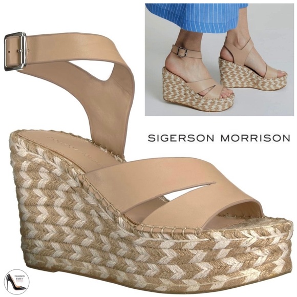 SIGERSON MORRISON Arien platform wedge Espadrille beige leather sandal pumps 7 - Picture 1 of 16